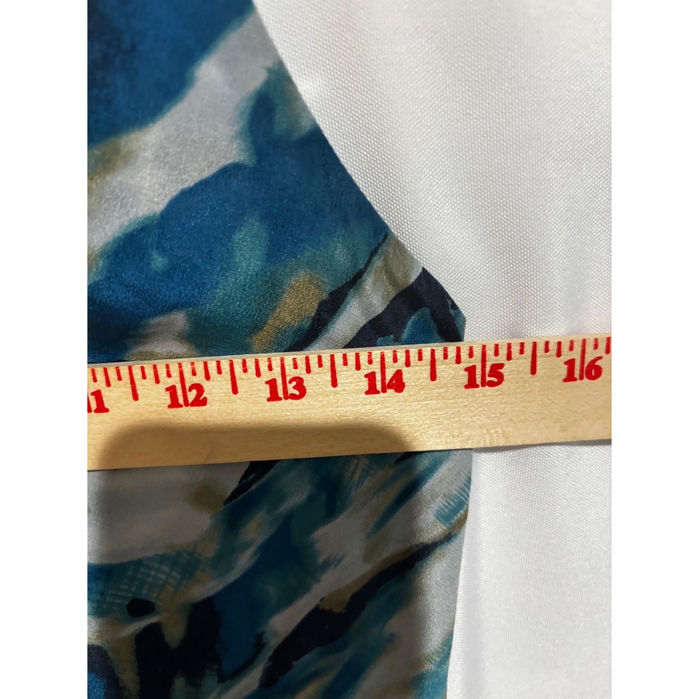 Silk Abstract Teal Blue Gold Halter Neck Babydoll ruche Dress Sz 2 y2k 90s fairy - Picture 6 of 11